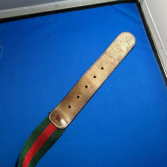 Gucci Web Green & Red Signature Stripe Canvas GG Buckle Belt (411924) 80/32 - Picture 7 of 8